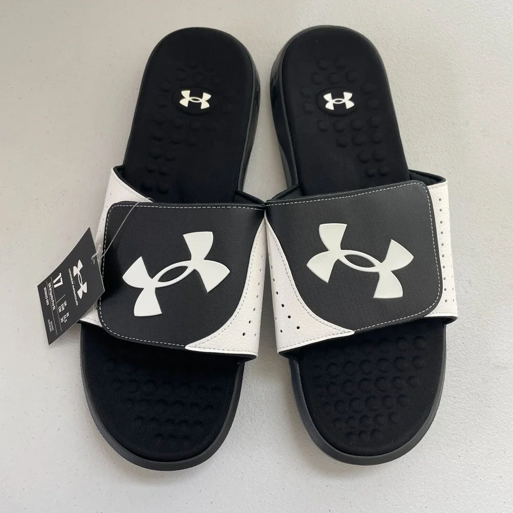 NEW $40 Under Armour Mens‎ Size 17 UA Ignite Pro SL Slide Sandals Black White